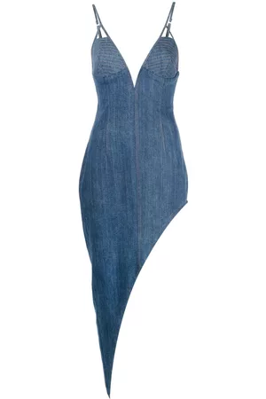FLEUR DU MAL Asymmetric high-leg denim dress