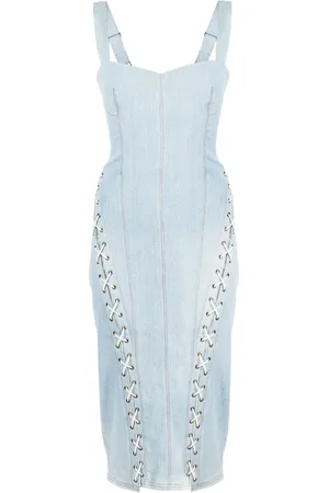 FLEUR DU MAL Lace-up denim dress