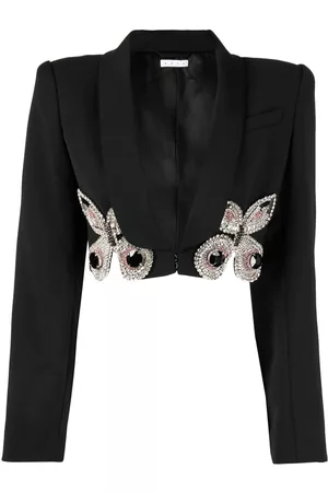 AREA Butterfly-embroidered cropped blazer