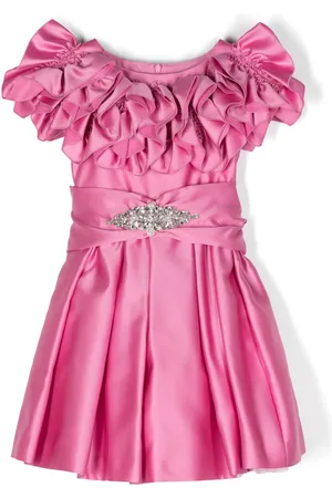 MONNALISA Ruffled-collar crystal-embellished dress