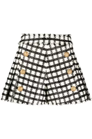 Balmain Checked button-embellished tweed shorts