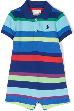 Ralph Lauren Polo Pony-embroidered striped cotton romper