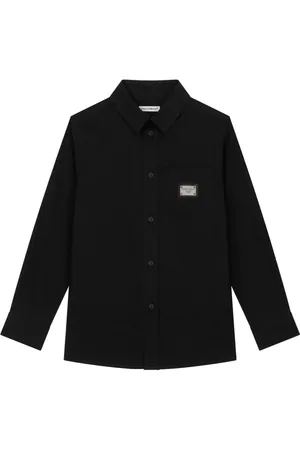 Dolce & Gabbana Poplin-texture logo-plaque shirt