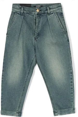 Balmain Pleat-detail logo-patch jeans
