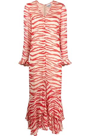 Ganni Tiger-print ruffled maxi dress