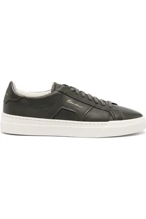 santoni Logo-print contrasting-sole leather sneakers