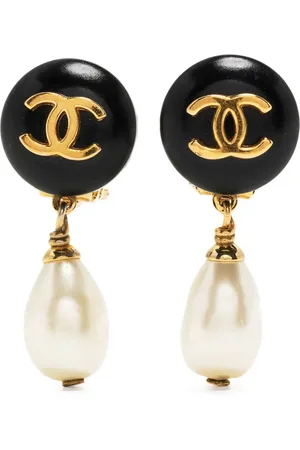 CHANEL 1996 CC button drop faux-pearl clip-on earrings