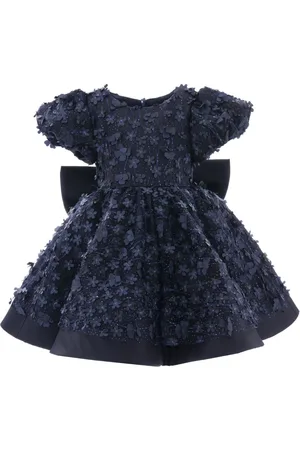Tulleen Oversize-bow floral-appliqué dress