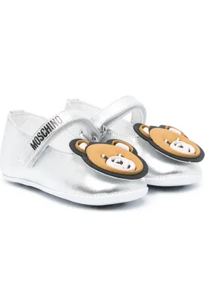 Moschino Teddy Bear-patch metallic ballerina shoes