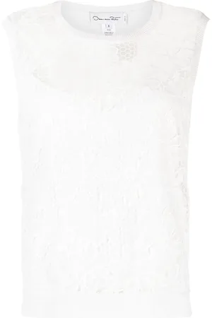 Oscar de la Renta Chantilly-lace sleeveless top