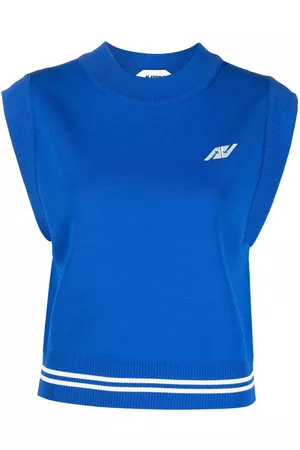 Autry Logo-embroidered cap-sleeved knitted top