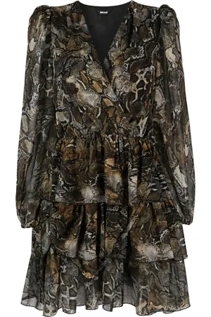 Roberto Cavalli Snakeskin-print ruffle-trim minidress