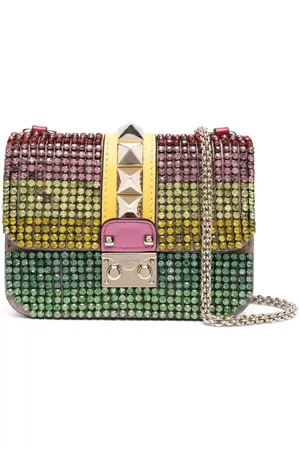 Valentino Garavani Pink Green Multi Glam Lock Rock Stud Chain 2way Crossbody  Bag