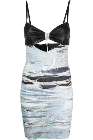 John Richmond Distressed denim-print mini dress
