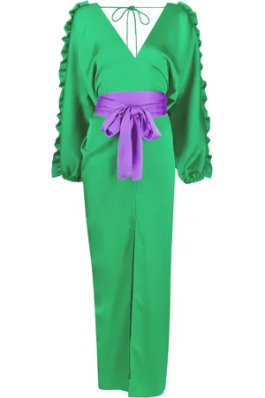 Cynthia Rowley Dolman ruffle-trim belted maxi dress