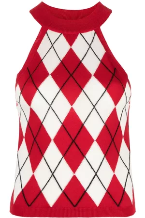 Msgm Argyle-knit virgin-wool tank top