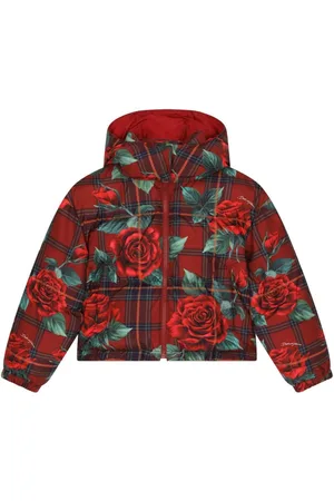 Dolce & Gabbana Rose tartan print puffer jacket