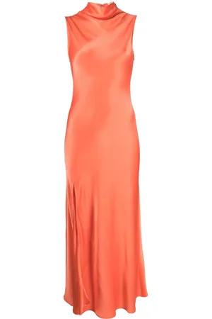 LAPOINTE SATIN DRAPE NECK SLEEVELESS DRESS
