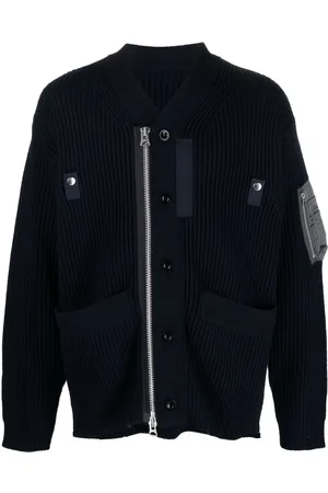 SACAI Asymmetric zip-up ribbed cardigan