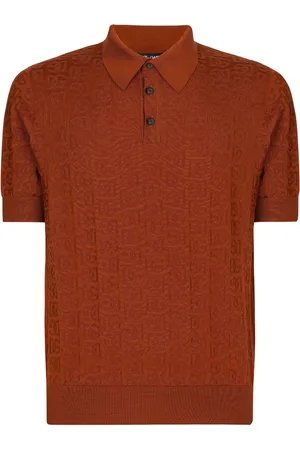 Dolce & Gabbana Polo Shirt In Monogram Jacquard Knit in Orange for Men