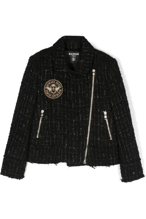 Balmain Logo-patch tweed jacket