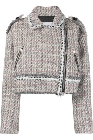 Msgm Cropped tweed biker jacket