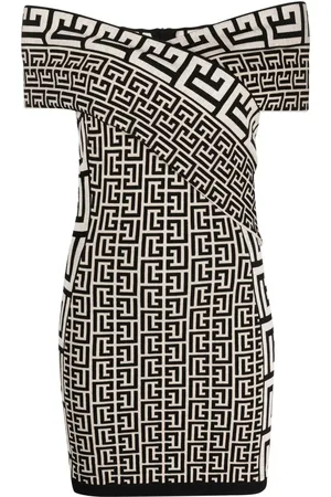 Balmain Off-shoulder monogram minidress