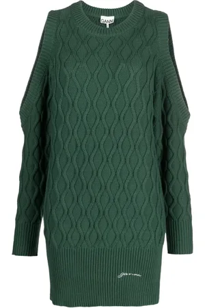 Ganni Cold-shoulder knitted dress
