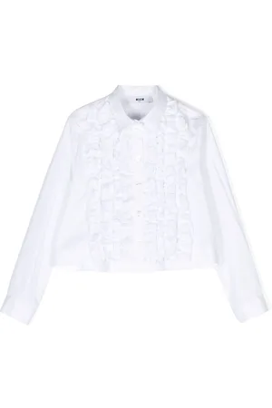 Msgm Cropped ruffled cotton shirt