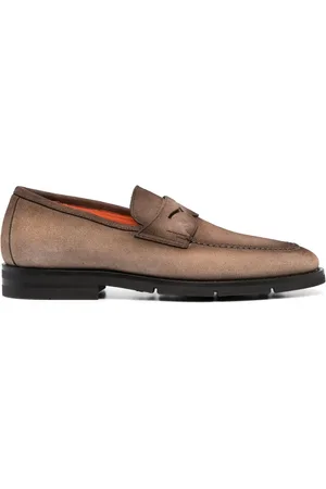 santoni Almond-toe suede loafers