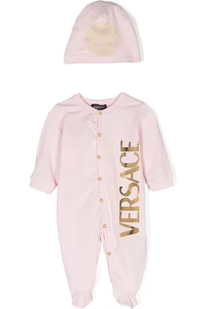 VERSACE Logo-flocked cotton babygrow set