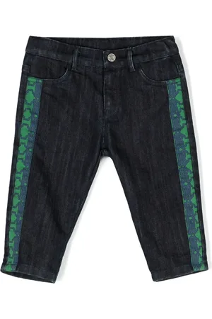 Roberto Cavalli Embroidered-logo panelled denim trousers