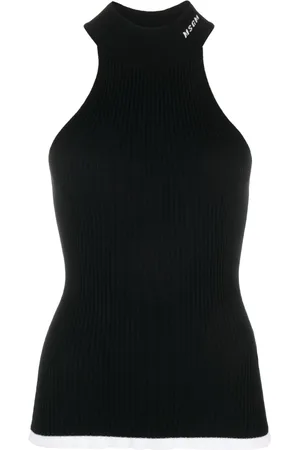 Msgm Intarsia-knit logo halterneck top