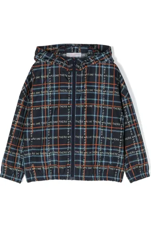There Was One Kids Tartan-print hooded rain jacket