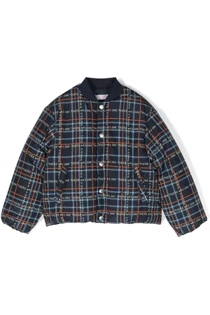 There Was One Kids Tartan-print padded bomber jacket