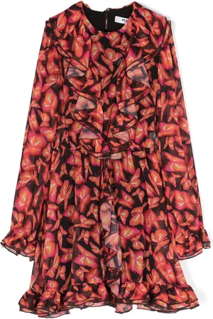 Msgm Butterfly-print ruffled organza dress