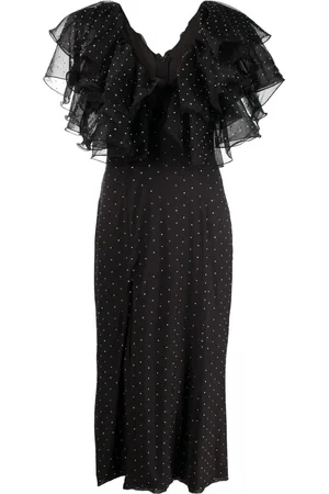 ROTATE Ruffled rhinestone midi dress