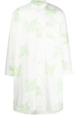 BODE Leaf-print band-collar shirt