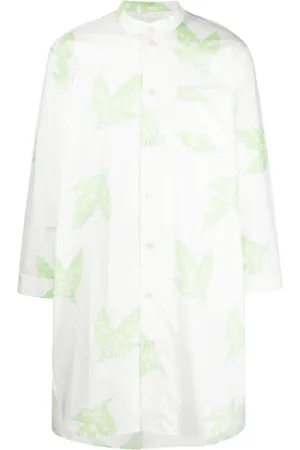 BODE Leaf-print band-collar shirt
