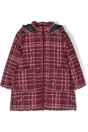 There Was One Kids Tartan-print padded hooded jacket