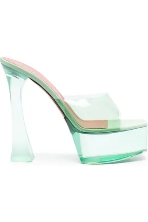 Amina Muaddi 140mm Dalida Glass platform mules