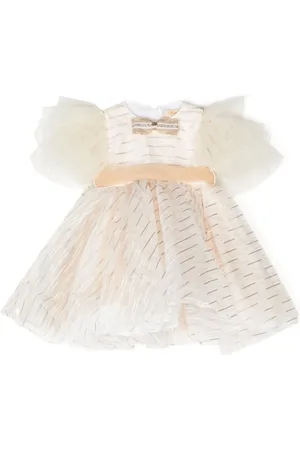 SPERANZA Tulle-sleeves striped organza dress