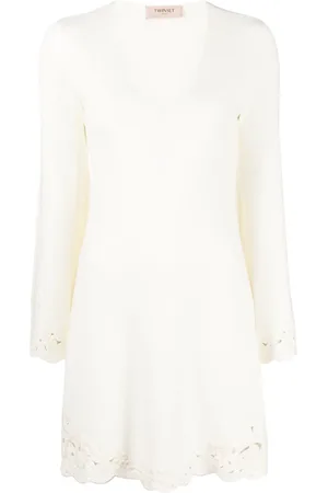 Twin-Set Floral-embroidered knitted minidress