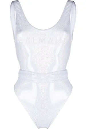 Balmain Logo-print glitter swimsuit