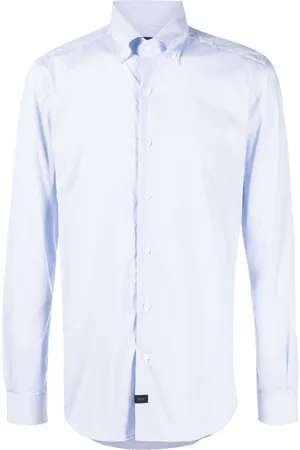 FAY Logo-patch pinstripe shirt