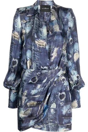 John Richmond Abstract-print pleat-detail minidress