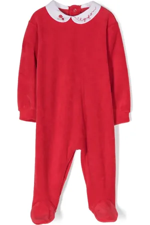 Il gufo Logo-embroidered velvet-effect romper