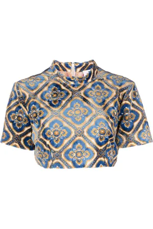 Etro Abstract-print velvet crop top