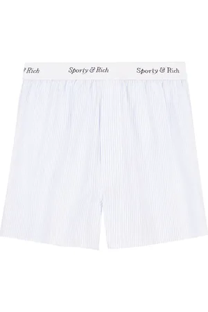 Sporty & Rich Logo-waistband striped cotton shorts