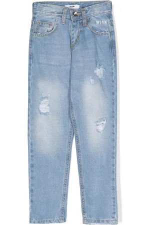 Msgm Logo-embroidered ripped-detail jeans